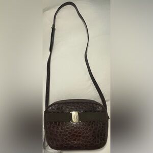 Authentic Vintage Salvatore Ferragamo Brown Crocodile Embossed Bag